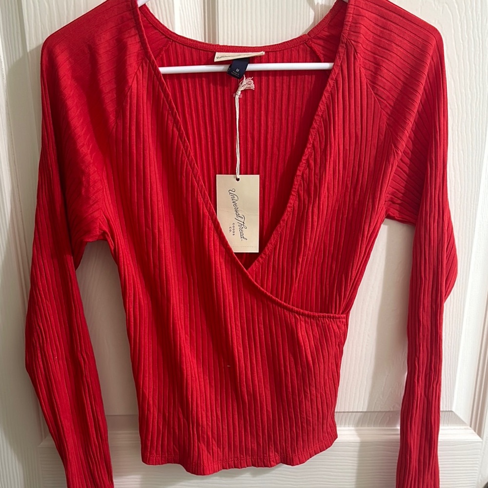 Universal Thread Red Plunge V-Neck Ribbed Shirt